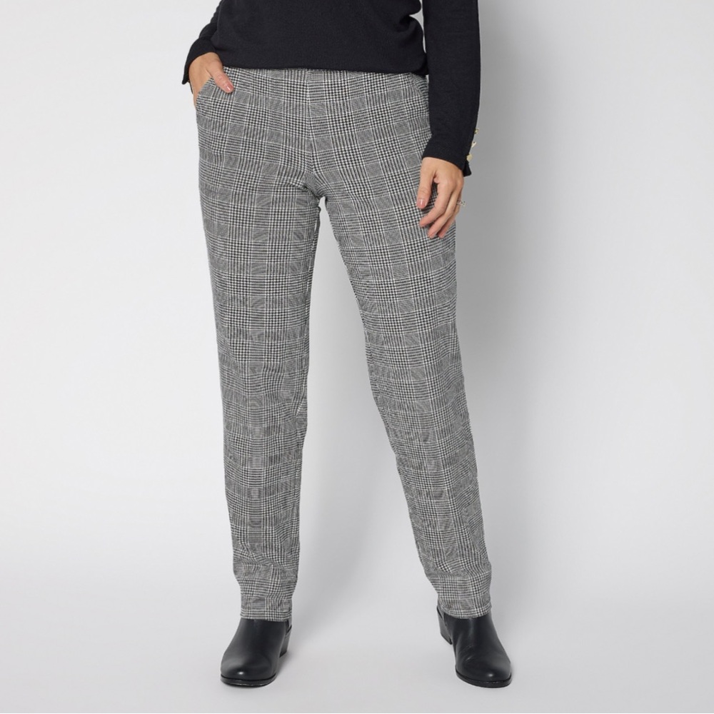 NWOT Denim & Co. Regular Duo Stretch Straight Leg Pants Black Houndstooth 3X